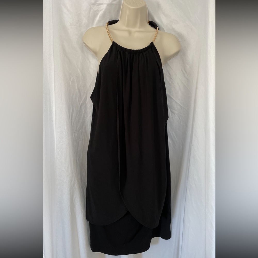 Kensie draped snake-chain halter dress, black
